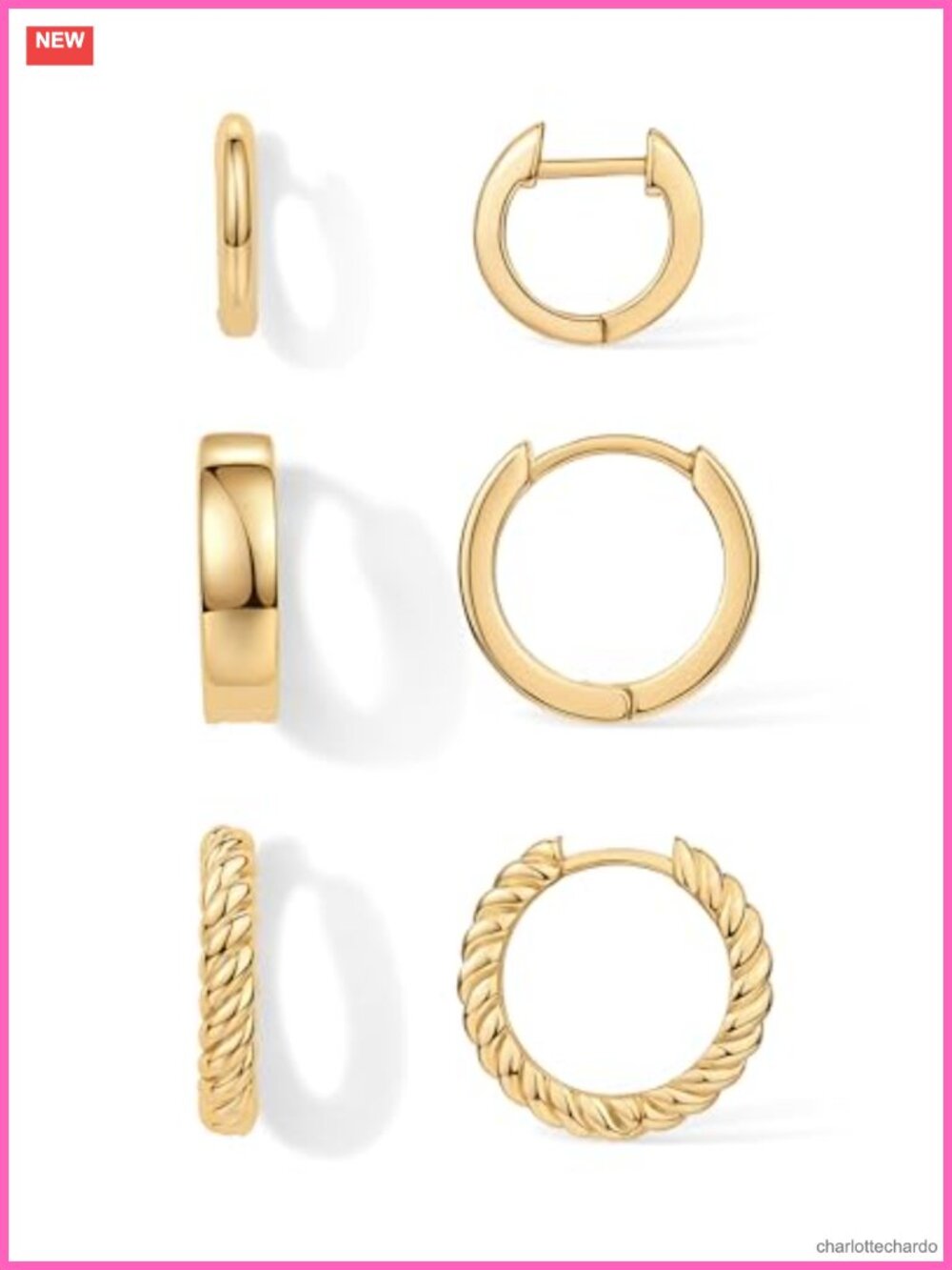 Gold Hoop Earrings for Women, 3-Pair Small Huggie Earrings Set, Hypoallergenic